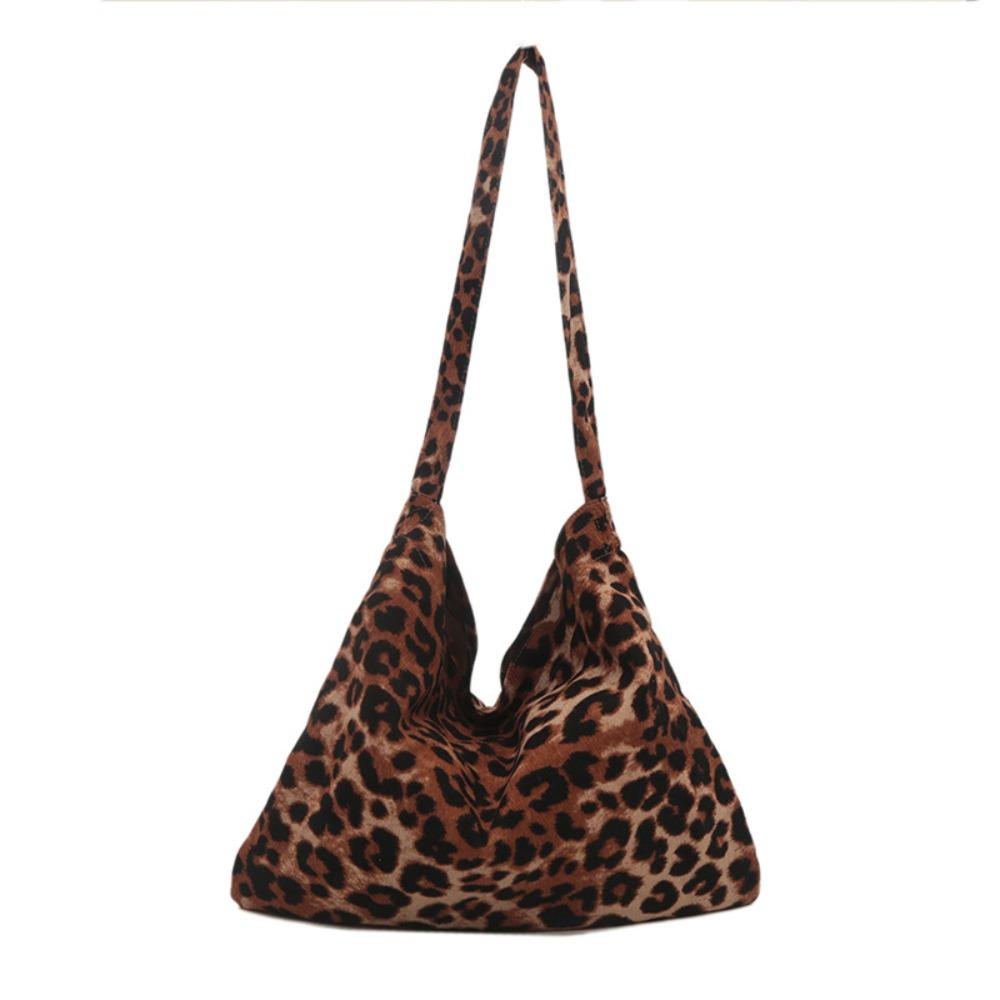 

Korean Style Large Capacity Tote Bag Leopard Print Canvas Shoulder Bag Single Shoulder Casual Bag Daily Use коричневий