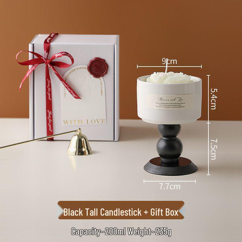 Vintage French Scented Candle in High-Footed Glass Candlestick and Cute Ceramic Ice Cream Cup Ornament