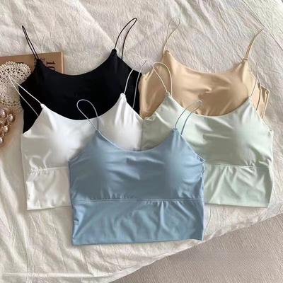 Frauen Crop Tops Sexy Einfarbig Leibchen Eis Seide Rohr Top Nahtlose Sport Tank Top Drahtlose Unterwäsche Gepolsterter Bh Bralette weste