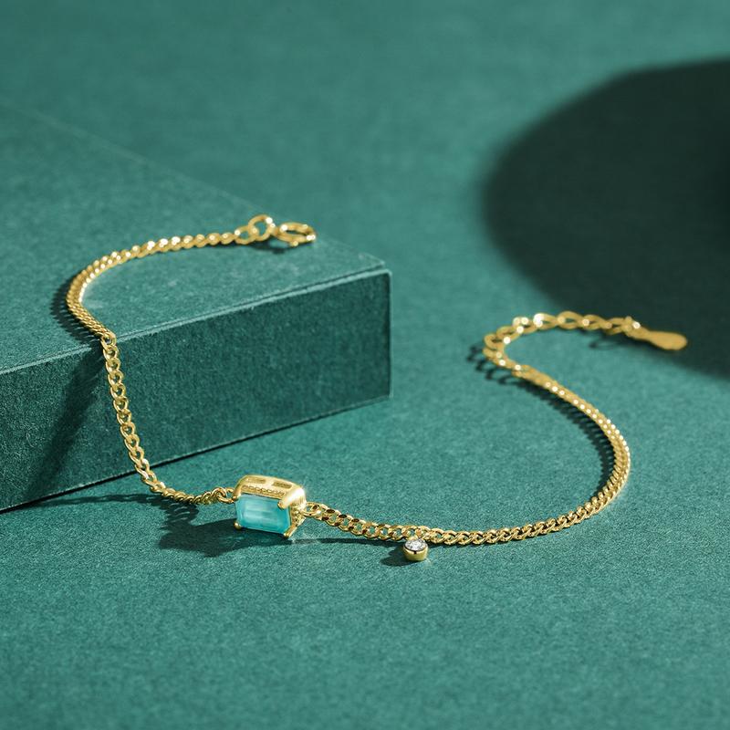 Modian 925 Sterling Silber Elegantes Rechteck Turmalin Armband Mode Gliederkette Für Frauen Hochzeit Schmuck Geschenke