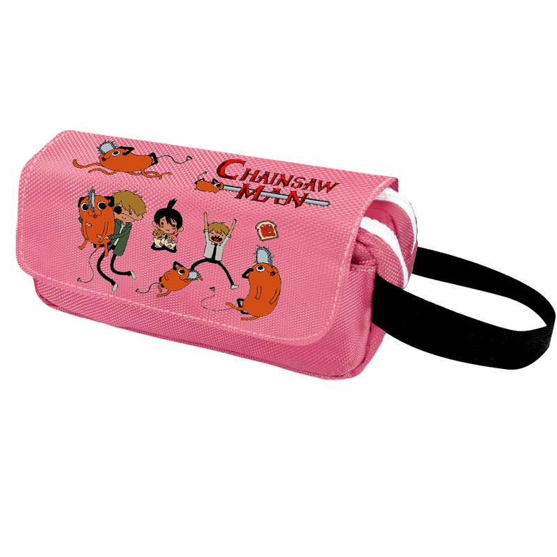 Chainsaw Man Pencil Case Cartoon Anime Stationery Organizer Double Zipper Large Capacity Students