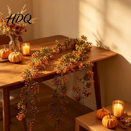 Reusable Floral Arrangement for Gift Box Artificial Fall Eucalyptus Garland Autumn Money Leaf Vine Faux Greenery Lifelike Plastic Plants Table