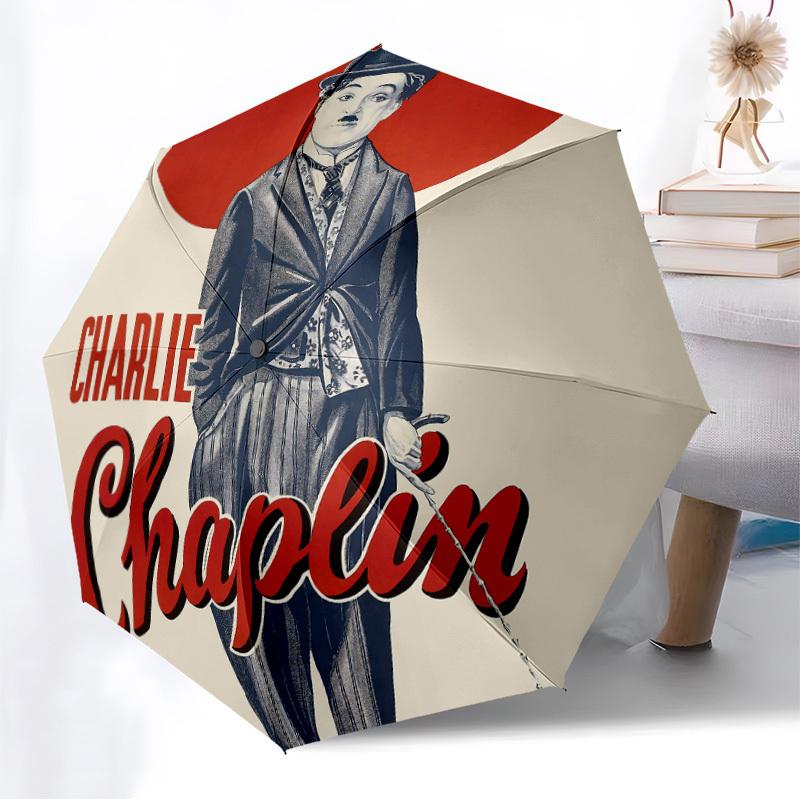 1pc Charlie Chaplin Automatic Folding Umbrella, Portable Collapsible Design, Casual Outdoor Accessory L1127078