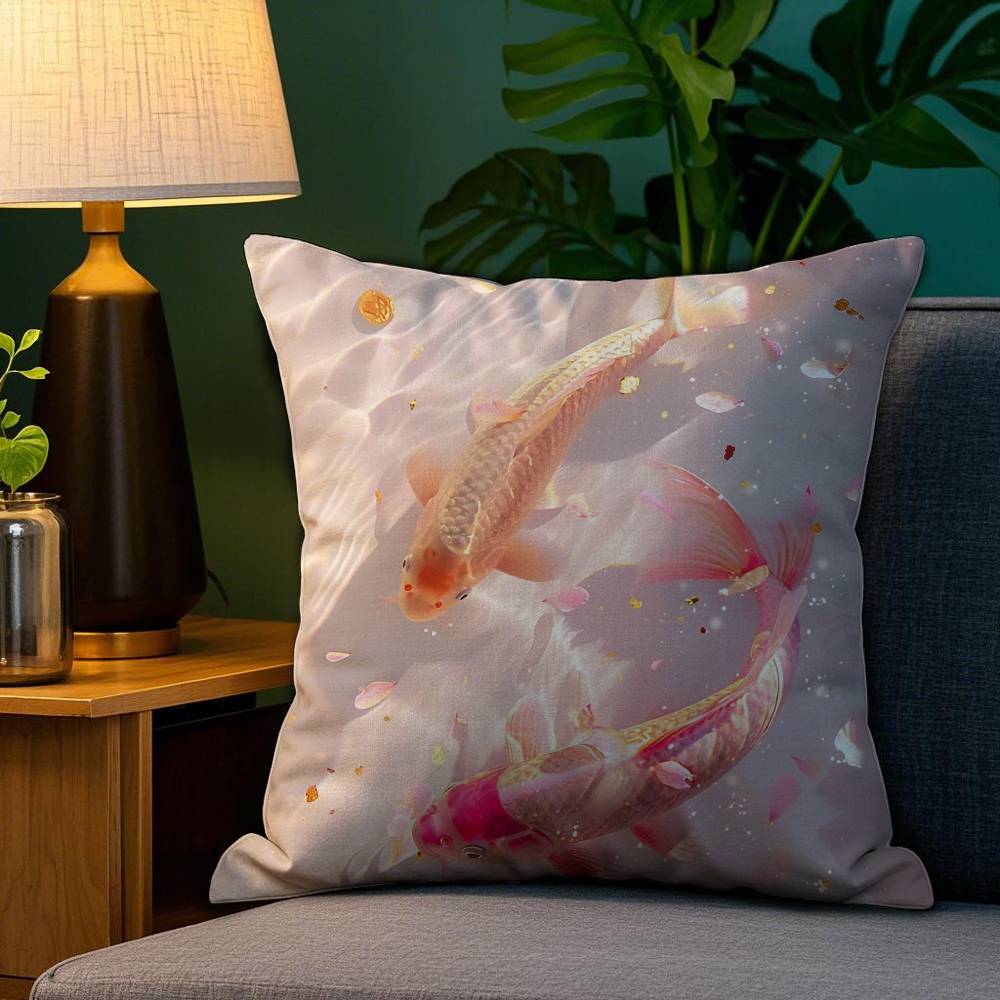 

koi carp and lotus flowers Anime Pillow Case Anti-dustmite Pillowcase Invisible zipper silky short plush Sofa cushion cover 12x12Inch