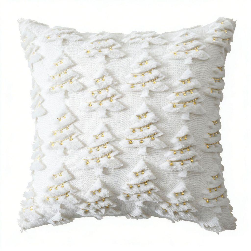 Christmas Plush Pillow Cover With Geometric Snowflake Design For Home Decor And Gift