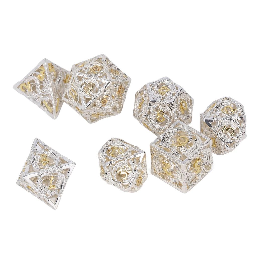 Metal Dice Set Hollow Polyhedral Crafted Portable Board Game Dice for Tabletop Game Gold