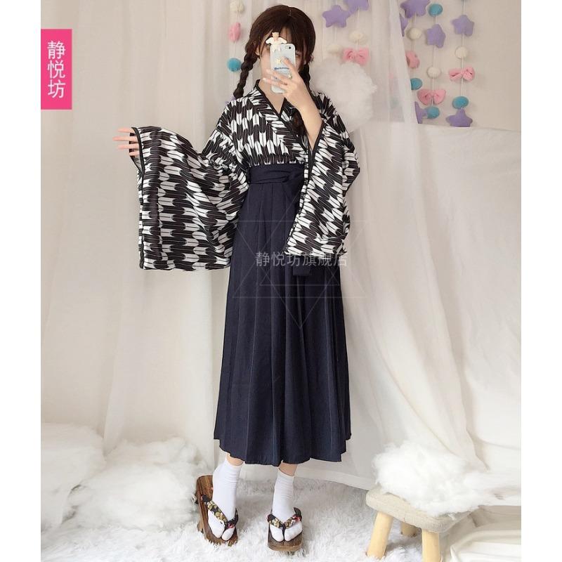 Yayaha handle carp flag and style print improvement and clothing top pleated skirt long skirt yukata kimono