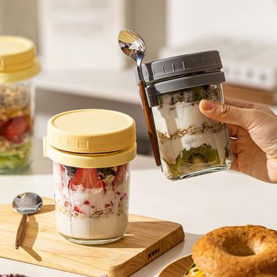 Nádoby na overnight oats se vzduchotěsným víčkem a lžičkou 350 ml Snídaňová nádoba na jogurt, salát, chia pudink Nepropustné přenosné skleněné nádoby na jídlo