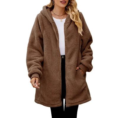 Jachete de iarnă pentru femei, largi, cu blană, mâneci lungi, cu glugă, cardigan cu fermoar, palton gros și călduros, îmbrăcăminte exterioară casual
