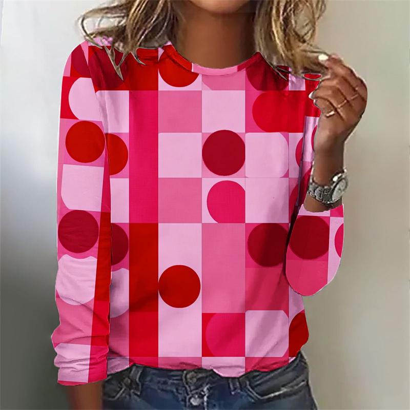 Love Heart Graphic 3D Digital Printed Women's Fashionable and Personalized Round Neck Long Sleeved T-shirt