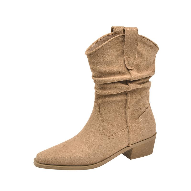  Large tube circumference Martin boots Suede stacking boots Thick leg retro short boots Thigh circumference western boots Large size women's shoes