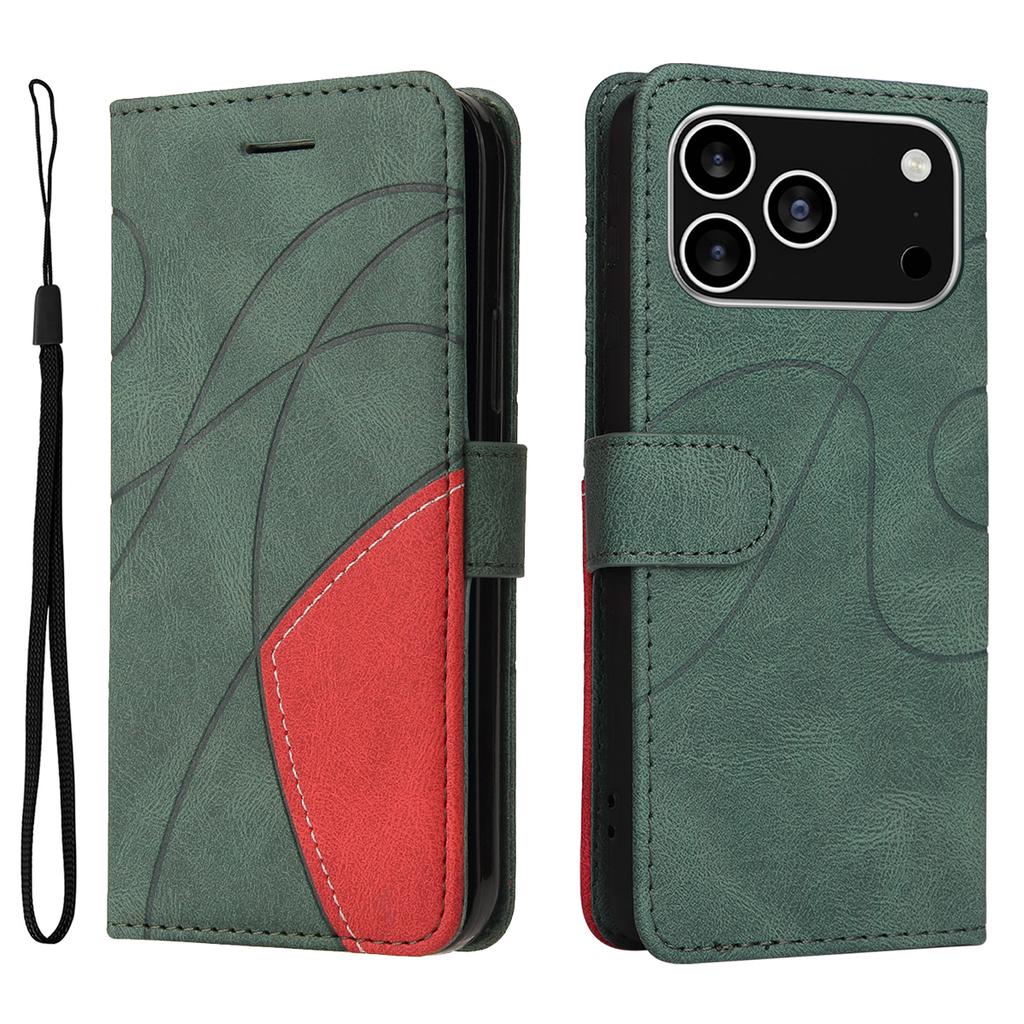 For iPhone 17 Pro Leather Phone Case Stand Wallet with Bi-colour Splicing Design