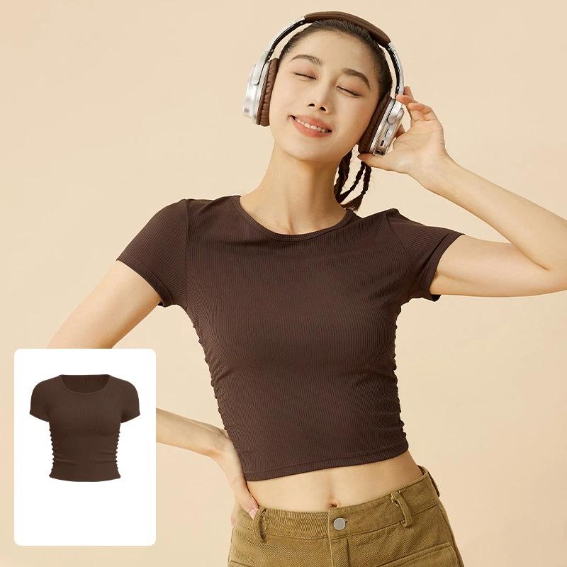 

New Striped Sports Short Sleeved T-shirt for Women Summer Breathable Fitness Short Sleeved Slimming Yoga Wear Top Female XXL