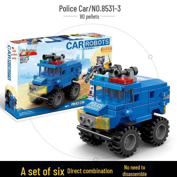 6-in-1 Kids' Building Block Set: Train, Robot, Tank, Police - Compatible Blocks for Boys & Girls
