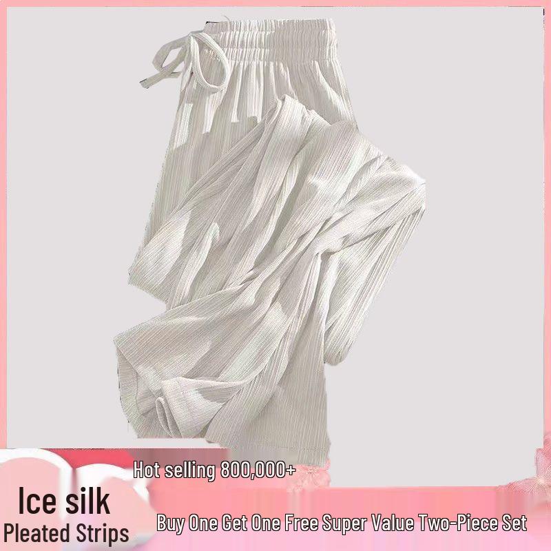 

Plus Size Women s Ice Silk Wide Leg High Waist Pants - Summer Slimming, Floor Length, Casual Versatile L (85-110 Jin)