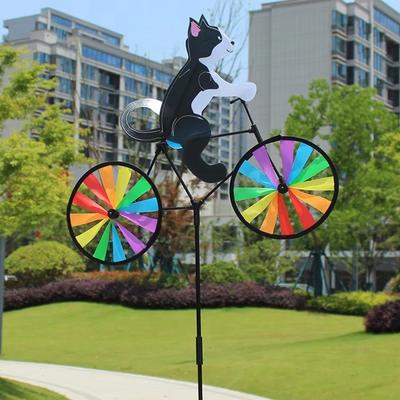 Three-dimensional Cartoon Animal Riding Windmill Wind Spinners Standing Pole Bicycle Wind Spinners Lawn Ornament