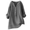 Women Cotton and Linen Top Button Down Blouse Ladies Tops Stand Collar Solid Women's Blouse Long Sleeve Casual Shirt Loose Tops
