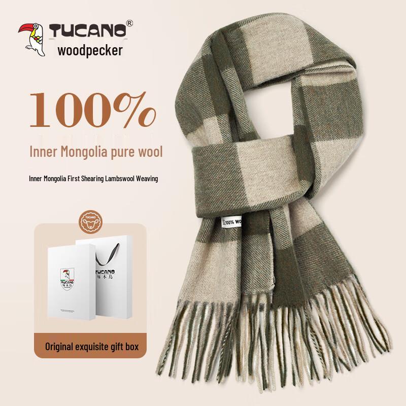 TUCANO Women's 100% Pure Wool Plaid Winter Scarf & Shawl