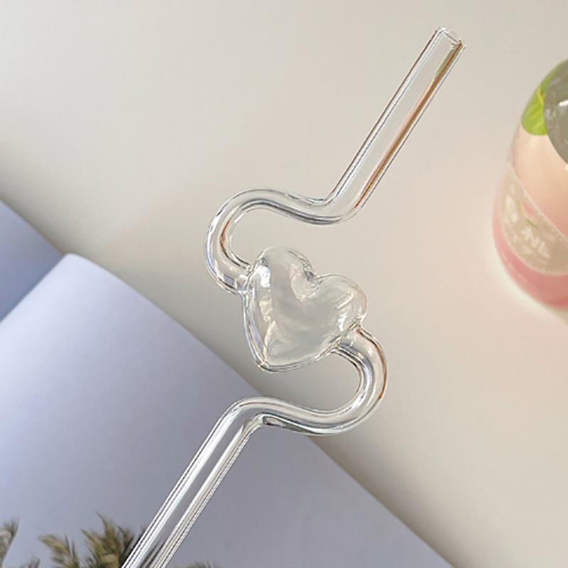 

Love Heart Glass Straw Reusable Transparent Tube Juice Drink Bubble Tea Milk Drinking Glass Straws Home Party Bar Accessories
