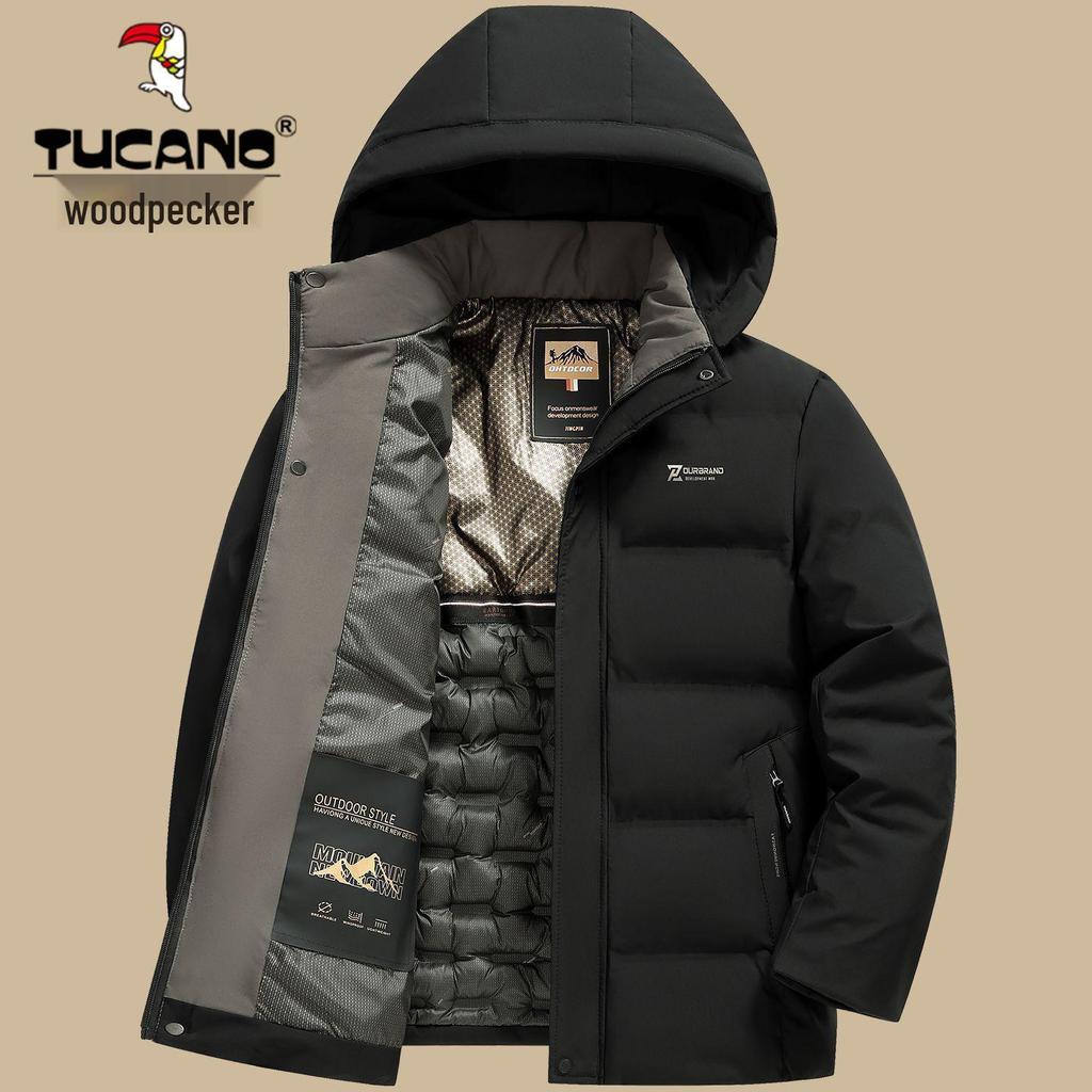 Woodpecker Men's Thick Hooded Winter Jacket - Middle-aged, Down Cotton Coat