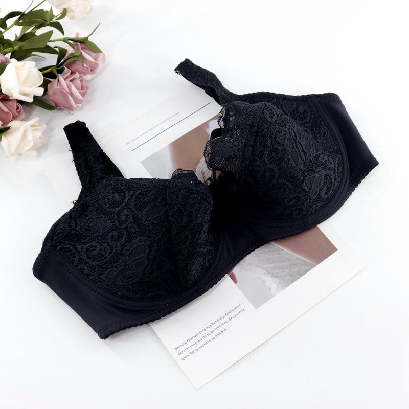 Women Full Cup Daily Brassiere Sexy Lace Print Bow Bra Comfortable Thin Mold Cup French Bras 40E 42E 44E-6004