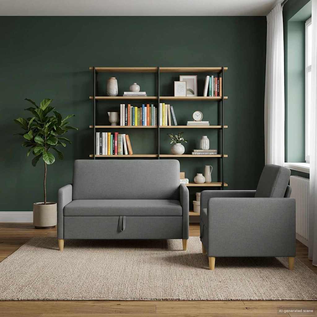 2 Piece Sofa Set with Storage Space Dark Gray Polyester