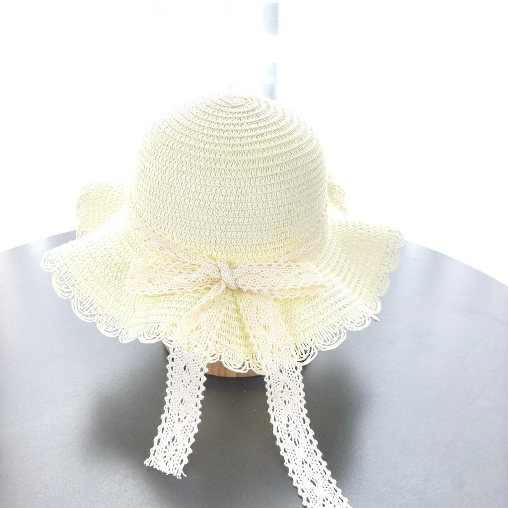 Straw Sun Hat For Baby Girls Summer Wide-Brim Fisherman Cap Outdoor Beach Solid Color Kids Panama Sun Hats