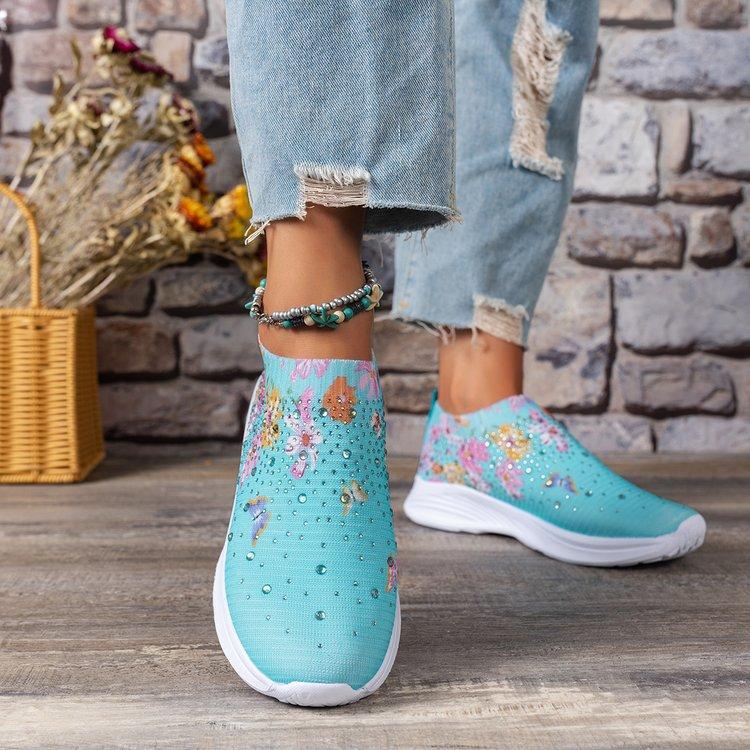 

New women s shoes one-pedal rhinestone fly-woven mesh breathable and lightweight women s casual shoes 35 небо синє кольору