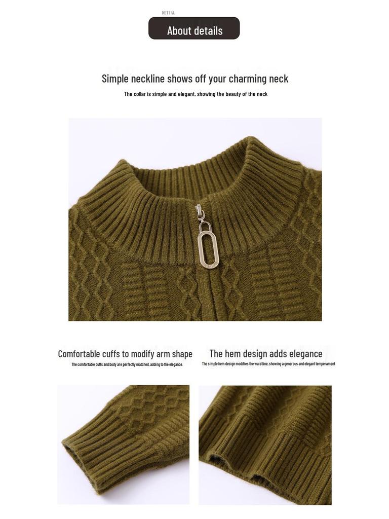 2025 Herbststil Damen Stehkragen Reißverschluss Strickjacke Pullover für Mütter mittleren Alters