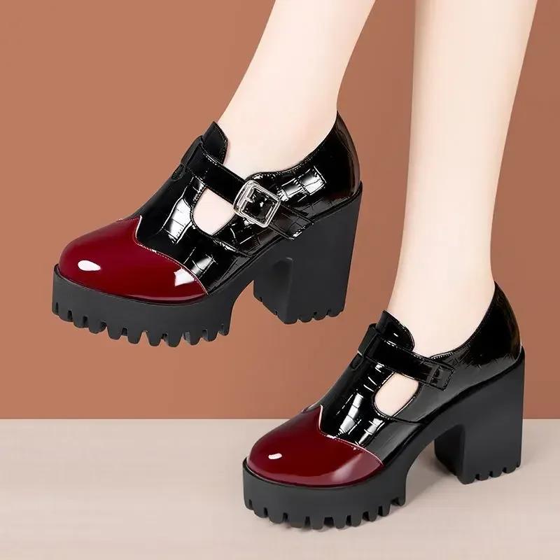 

10см Маленький размер 32-42 Винтажные Мэри Джейн на толстой подошве смешанных цветов Туфли на платформе Весенние туфли на высоком блочном каблуке Офисная модель 42