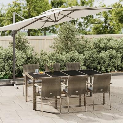 Vidaxl 7-Cz. Gartenmöbel-Set mit Kissen, Grauer PE-Rattan