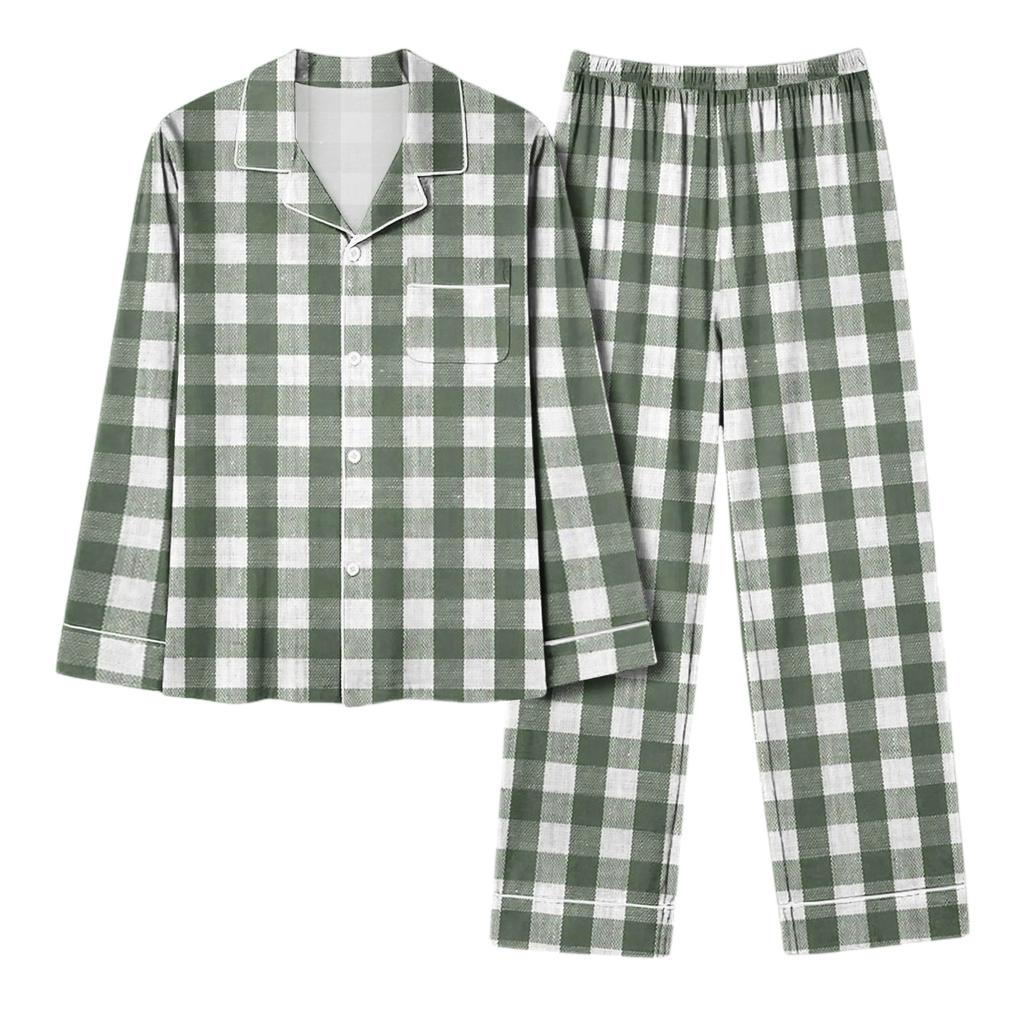 Women's Casual Fashion Plaid Patchwork Print Long-Sleeved Trousers Homewear Set