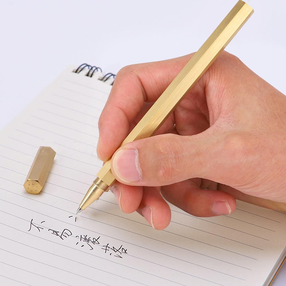 Brushed Brass Gel Pen Hexagon 0.5mm Writing Pen School Office Supplies Gift0.5mm without Scale