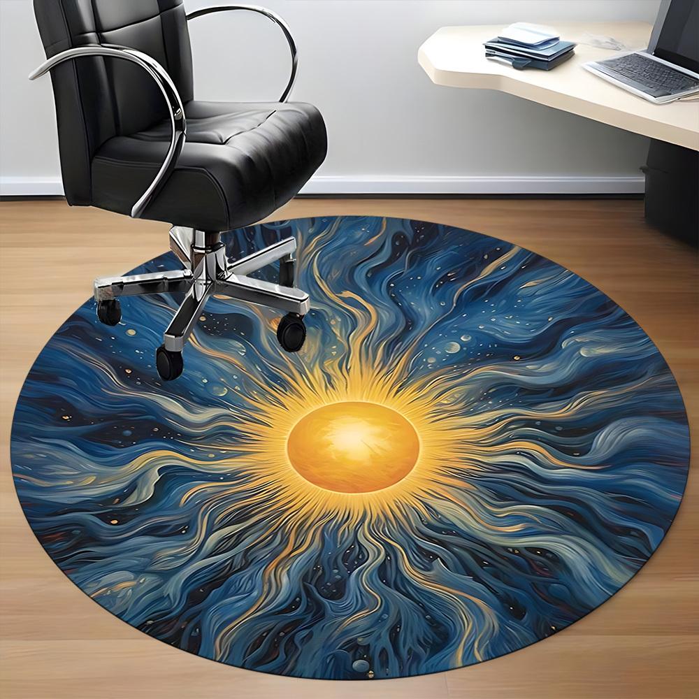 1pc Sunburst Mandala Chair Carpet for Office, Soft, Non-Slip Polyester Mat, Office, Living Room, Bedroom, Durable Polyester yy251207105