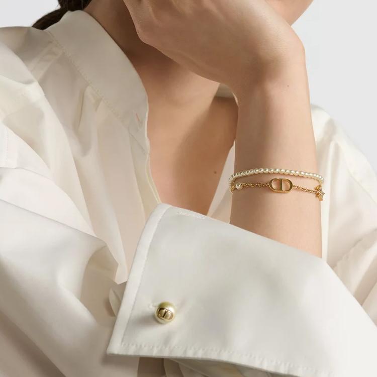 Dior Design cu lanț dublu Stea Logo CD Decorație Brățară metalică Brățară pentru femei Aur B2691WOMCY-D03S