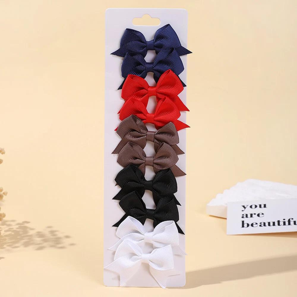 10Pcs/Set Classical Solid Ribbon Bow Hair Clips for Kids Girl Handmade Bows Hairpin Barrettes Headwear Children Hair Accessories