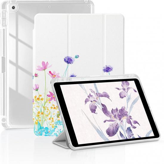 for iPad 9th/8th/7th Generation 10.2 Inch Case, Protective Trifold Case with [Pencil Holder][Auto Wake/Sleep][Transparent Back] for iPad 10.2’’