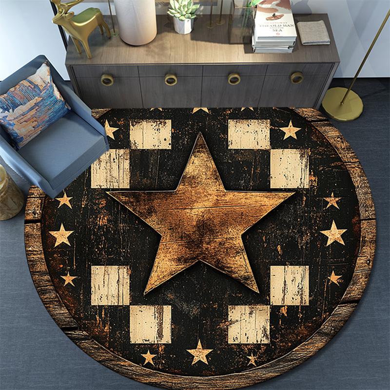 Rustic Star Round Area Rug,Carpet Rug for Living Room Bedroom Sofa Playroom Decor,Non-slip Floor Mat