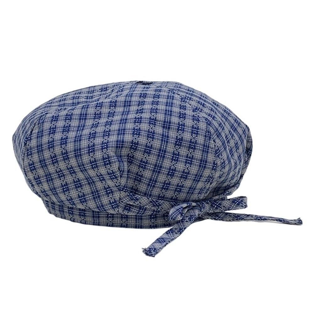 Korean Style Women Painter Hat Bow Women Octagonal Cap Sweet Plaid Beret Hat  Girl