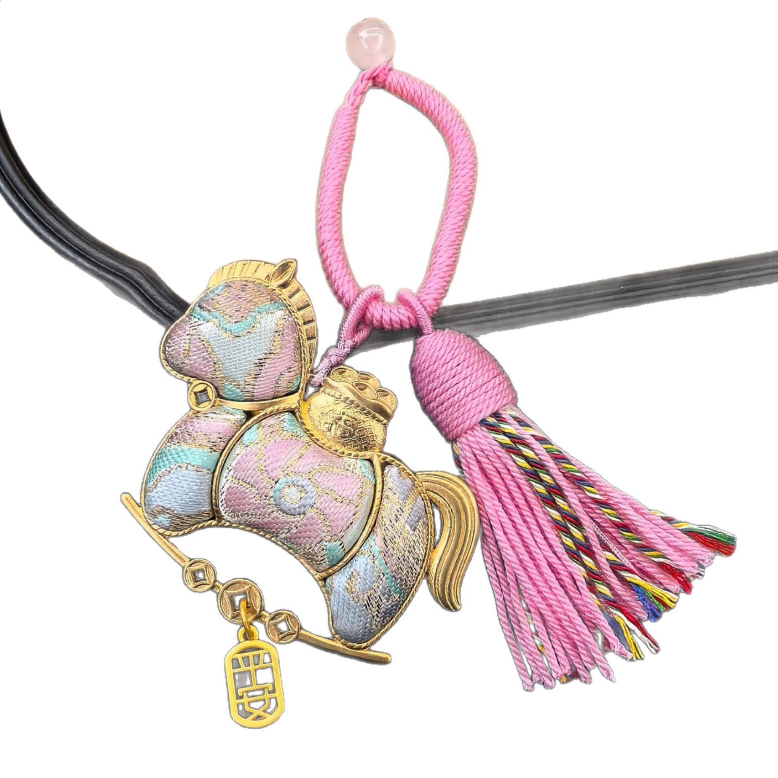 

Handmade Song Brocade Key Ring: 2026 Design, Available in Assorted Colors, Features Intangible Cultural Heritage Carriage Motif. Nine Heavens Fairy Pink