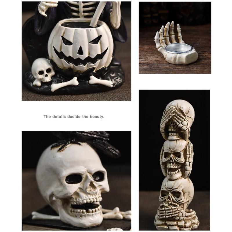 Horrible Resin Ghost Skull Hand Pumpkin Statue Indoor Outdoor Garden Decoration Sculpture Desktop Home Decor for Halloween