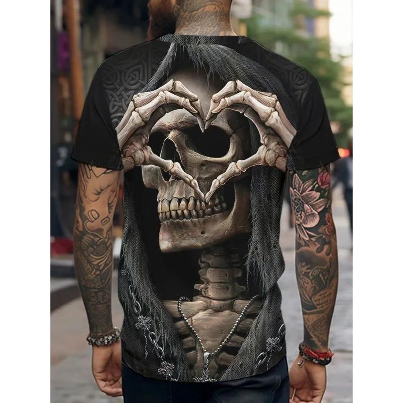 Summer Print 3D Loose Men's Casual Trend Short Sleeved Pattern Skull T-shirt Top