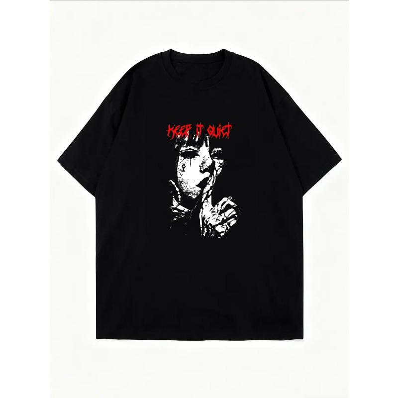 White T-Shirt Keep It Quiet Text And Dragon Graphic Design Casual Everyday Wear