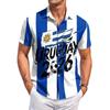 Men’s Short Sleeve Button Down Shirt with Soccer Print Casual Striped Design Lightweight Material Relaxed Fit for Daily Wear