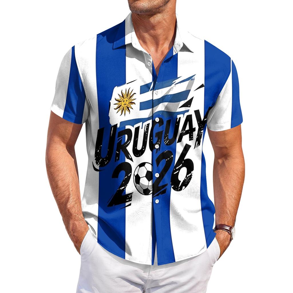 Men’s Short Sleeve Button Down Shirt with Soccer Print Casual Striped Design Lightweight Material Relaxed Fit for Daily Wear