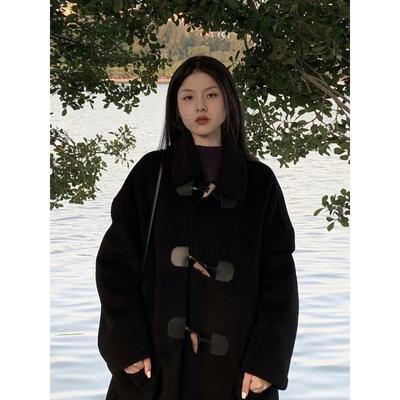 Women's Autumn and Winter Thickened Horn Button Woolen Coat for Women with Small Hepburn Style Winter Woolen Coat
