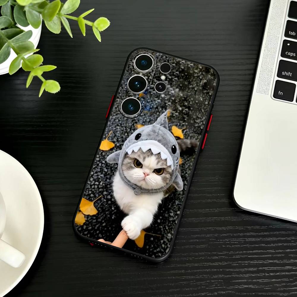 Funny Cute Cat  Phone Case For Samsung S26,S25,S24,S23,S22,S30,S21,Ultra,Plus,FE 5G Black Soft Cover