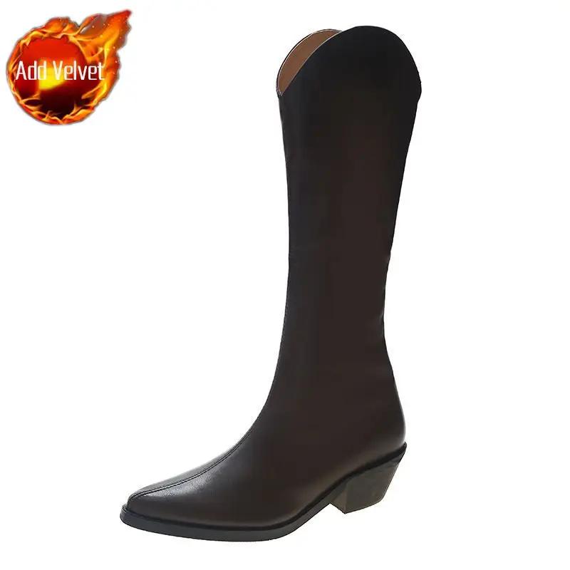 Knee High Shaft Shoes Woman Leather Large Size Warm Long Boots for Women New In Trend 2025 Sale Y2k Gyaru Quality Spring Goth Pu