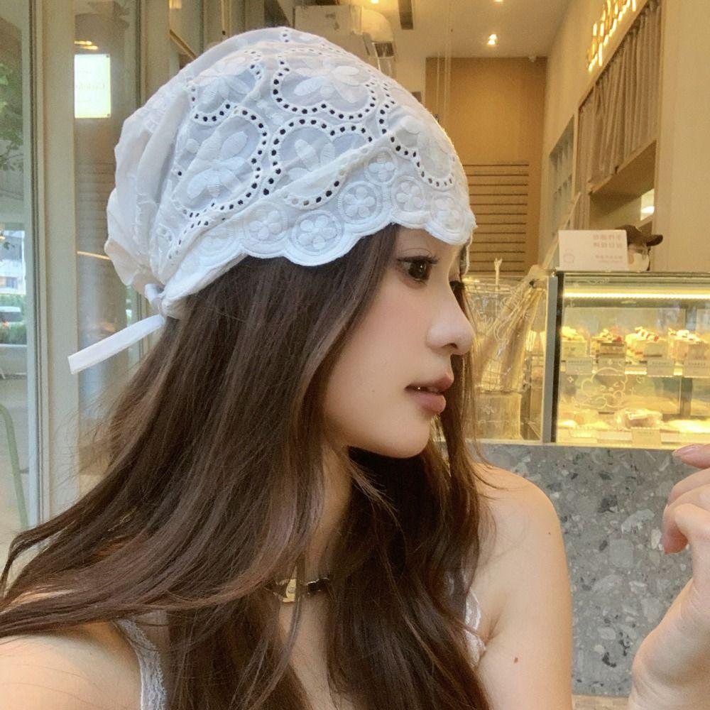 Y2k Embroidered Lace Hat Breathable Skullcap Sweet Beanies Hat  Apparel Accessories