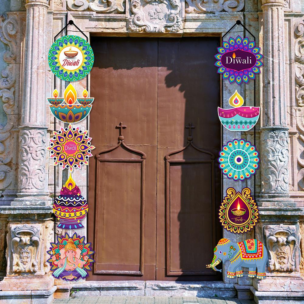 Diwali Festival Decor Creative Elephant Couplet Paper Door Hanging Set Banner